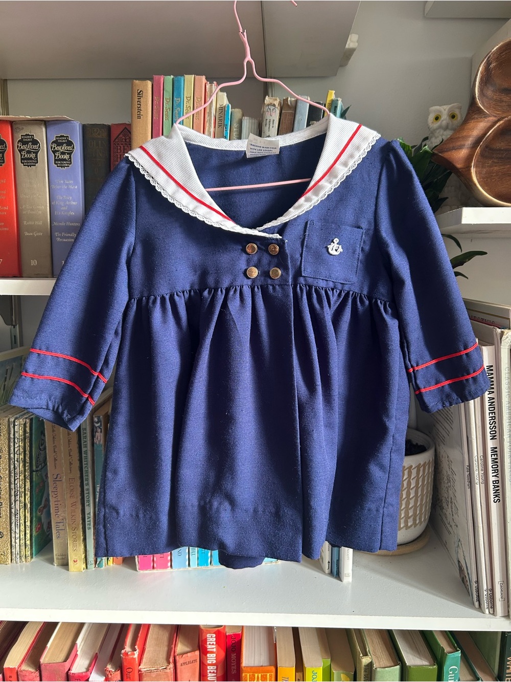 Vintage Polly Flinders Navy Sailor Dress with Red Trim